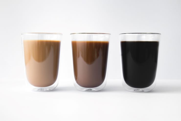 3 cups of coffee with different roasts